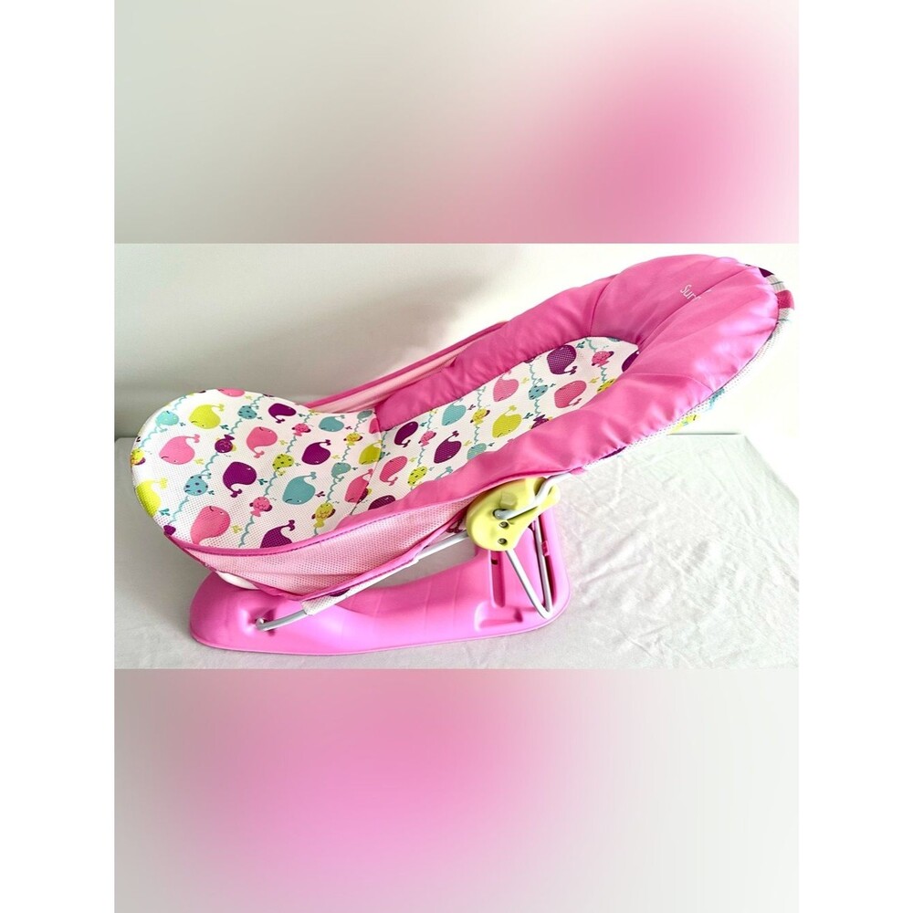 Summer Infant Baby Bather – Pink Whale Print – Two Recline Heights – Fold Flat